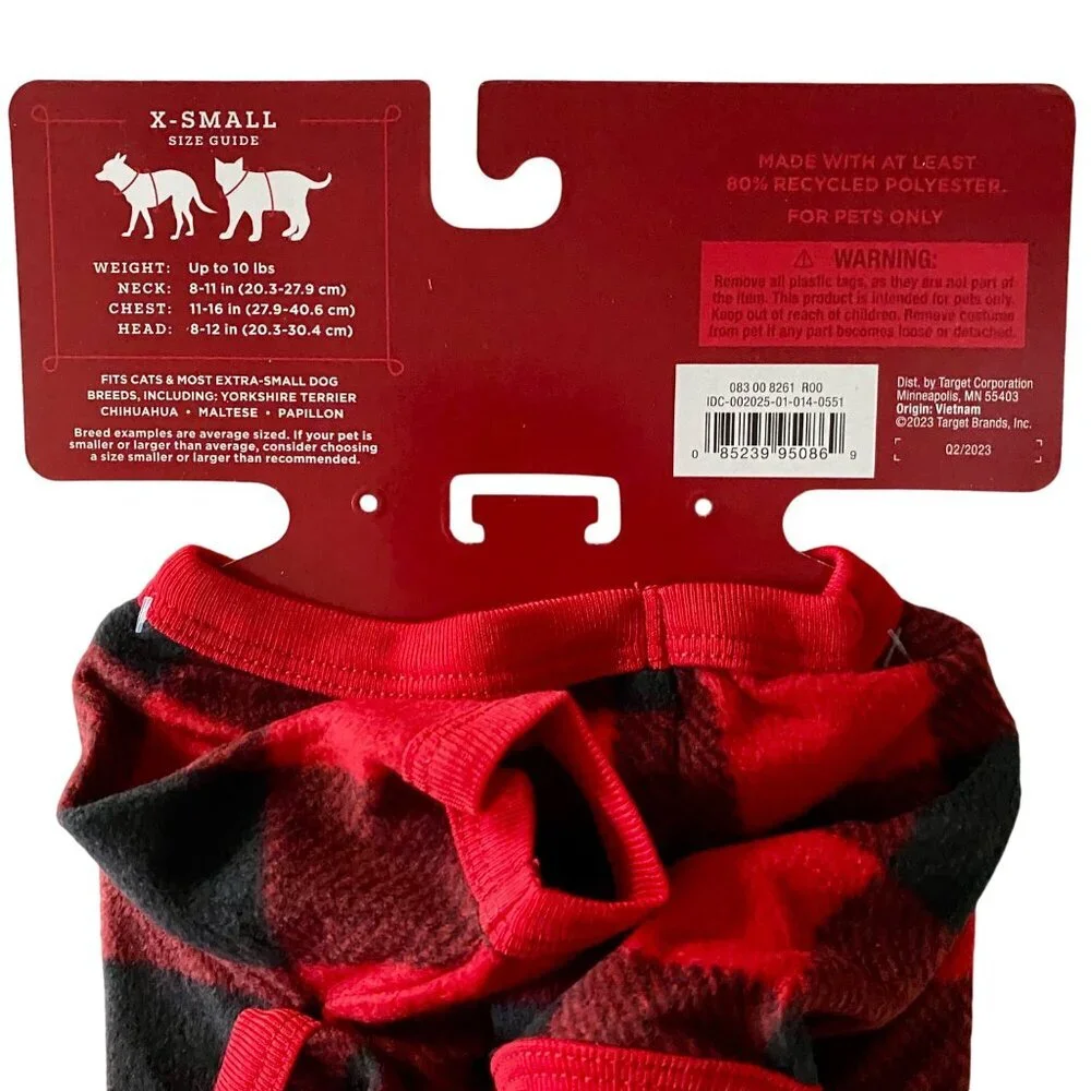 Wondershop Pet Pajamas Buffalo Check Black Red Dog Cat XS NEW NWT